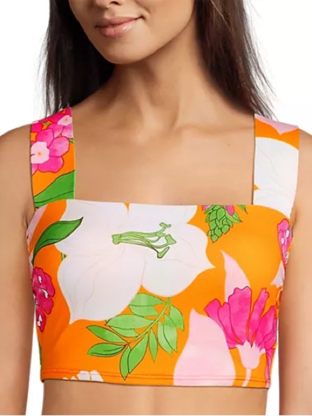 NWT Lands End Bikini Top Floral in Mustard Yellow Pink White Flowers 18